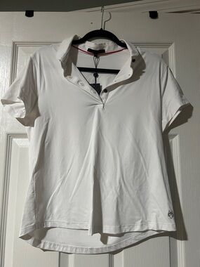 NWT Greyson White Short-Sleeve Polo Top with stretch